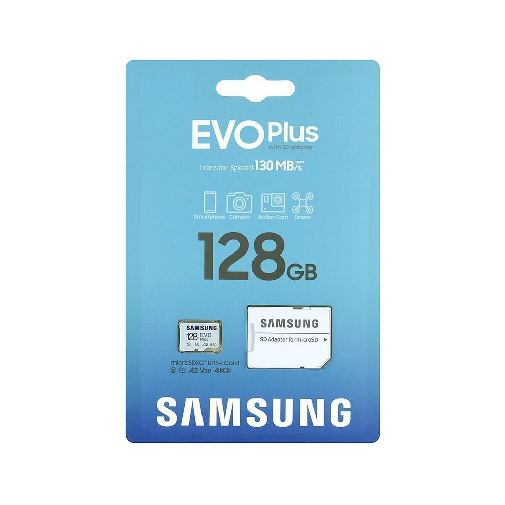 Samsung EVO Plus MicroSDXC 128GB UHS-I U3 V30 Clase 10 con Adaptador