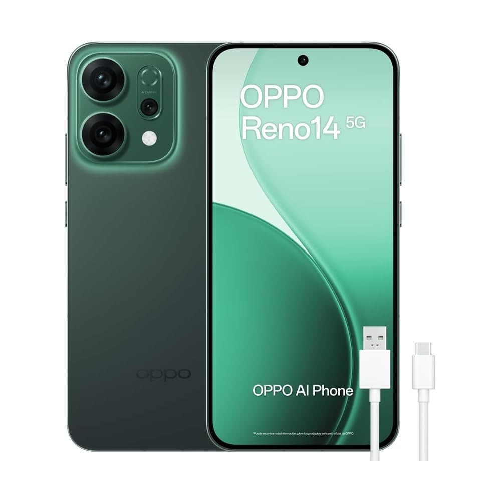 Smartphone OPPO Reno14 5G 12GB RAM 512GB 6.59" AMOLED 120Hz Dual SIM IP69 6000mAh Luminous Green