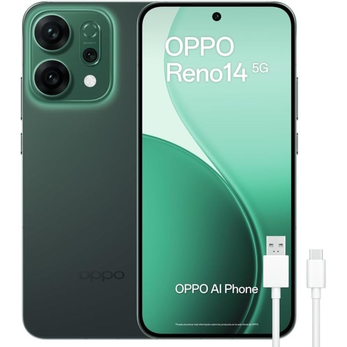 Smartphone OPPO Reno14 5G 12GB RAM 512GB 6.59" AMOLED 120Hz Dual SIM IP69 6000mAh Luminous Green