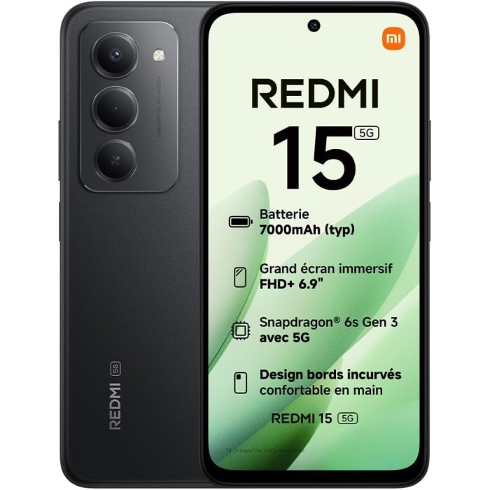 Smartphone Xiaomi Redmi 15 5G 8GB 256GB 6.9" FHD+ 144Hz 7000mAh Dual SIM NFC Negro Medianoche