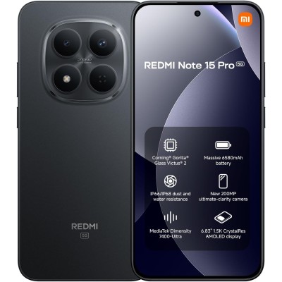Xiaomi REDMI Note 15 Pro 5G 8GB 256GB 6.83" AMOLED Dual SIM Cámara 200MP IP68 HyperOS 2 Negro